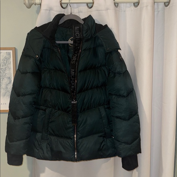 Michael Kors Women's Iridescent Green & Black Puffer Jacket - Picture 1 of 14